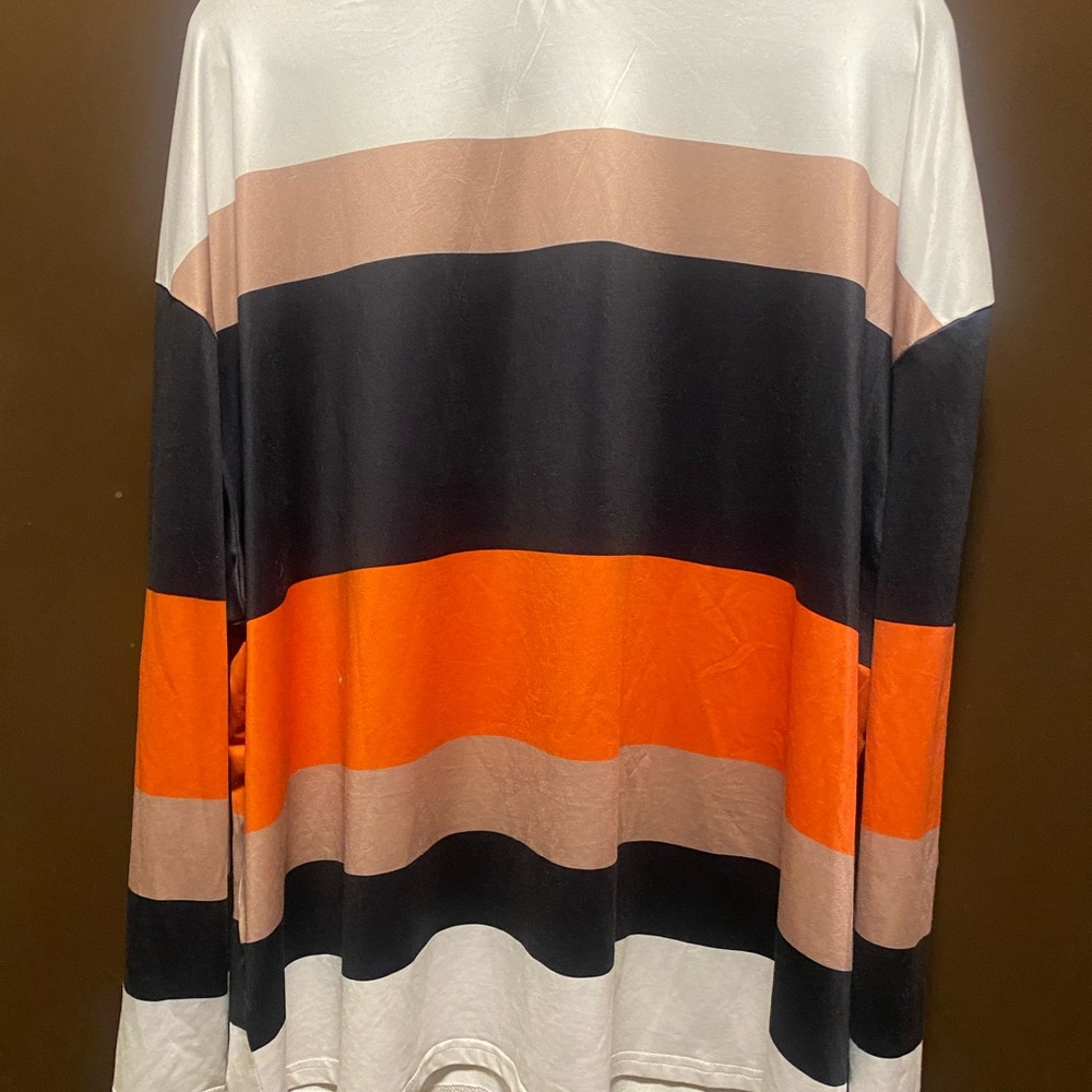 Striped Long Sleeve Tee - Orange, Black, Tan - Picture 2 of 2